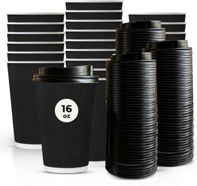 Econx 100 X 16Oz Disposable Kraft Ripple Paper Cups With Lids Black Leak-Proof Insulated 3 Ply Takeaway Coffee Cups from B&Q