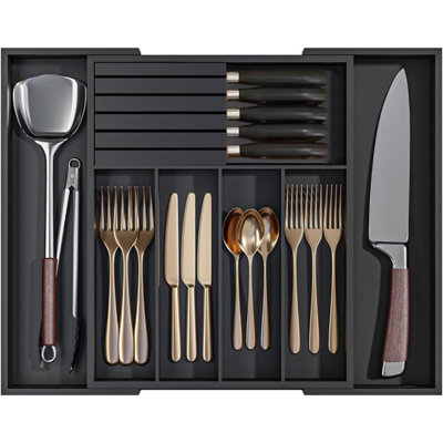  - Mantraraj Bamboo Cutlery Drawer Organiser Expandable Cutlery Tray For Kitchen Drawers Insert 5-7 Large Compartme