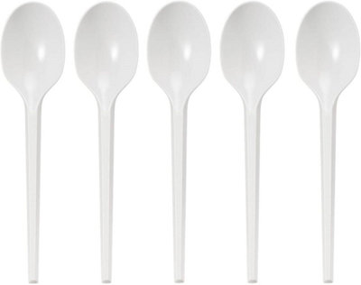 Econx 100Pcs White Plastic Spoons Reusable Heavy Duty Cutlery Spoon For Party Wedding Catering Disposable Spoons from B&Q