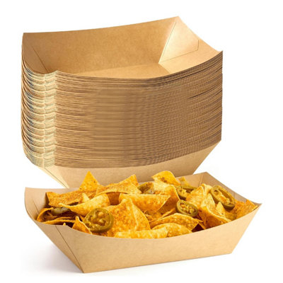 Econx Brown 100 X Large Kraft 25X15cm Paper Food Trays – Cardboard Serving Plates Recycled Takeaway Food Boxes Serving Tray | Water Oil Proof For Takeaway, Street Food, Catering And Picnic - Image 3