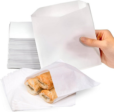 Econx 1000 X Greaseproof Paper Food Bags 8.5" X 8.5" White Paper Sandwich Bags Biodegradable Snacks Bakery Goods Takeaway Bags from B&Q
