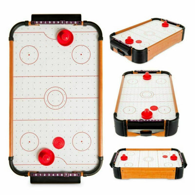 Mantraraj Brown/White Table Top Air Hockey Compact Portable Family Game For Kids & Adults Fun Indoor Tabletop Entertainment - Wood - Air Hockey - Image 4