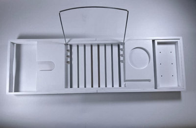 Mantraraj Bamboo Bath Tub Caddy Tray Extendable Bathtub Storage Organizer Shelf Wine Tablet Holder White from B&Q