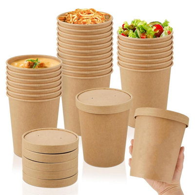 Econx 32Oz Disposable Paper Soup Cups Food Containers With Lids Paper Bowl Brown Kraft Takeaway Tubs X 200Pk from B&Q