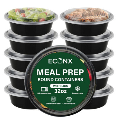 Econx 32Oz Round Black Plastic Meal Prep Container With Lids Reusable Bpa Free Food Containers Pack Of 10 from B&Q