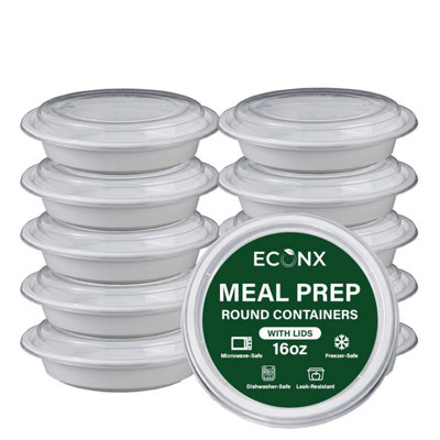 Econx 16Oz Round White Plastic Meal Prep Container With Airtight Lids Reusable Bpa Free Food Containers X 10Pk from B&Q