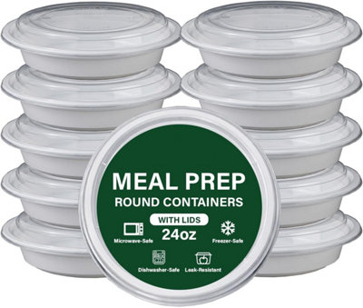 Econx 24Oz Round White Plastic Meal Prep Container With Airtight Lids Reusable Bpa Free Food Containers X 10Pk from B&Q