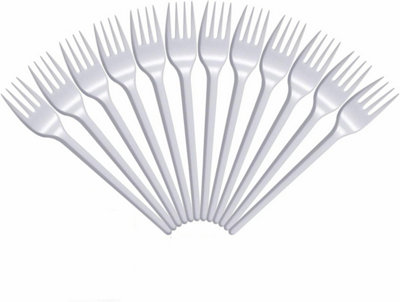 Econx 100 Pack White Plastic Reusable Forks Heavy Duty Cutlery Forks For PartiesCateringDining & Events from B&Q