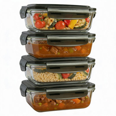  - Mantraraj Pack Of 4 Airtight Glass Food Storage Container With Plastic Locking Lids 620Ml Meal Prep Lunch Takeaway Box