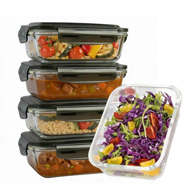  - Mantraraj Pack Of 5 Airtight Glass Food Storage Container With Plastic Locking Lids 620Ml Meal Prep Lunch Takeaway Box