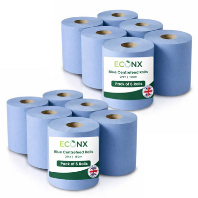 Econx 6 Blue Centrefeed Rolls 2-Ply Paper Towel 150M Length Hand Towels Tissue For Commercial Home Use from B&Q