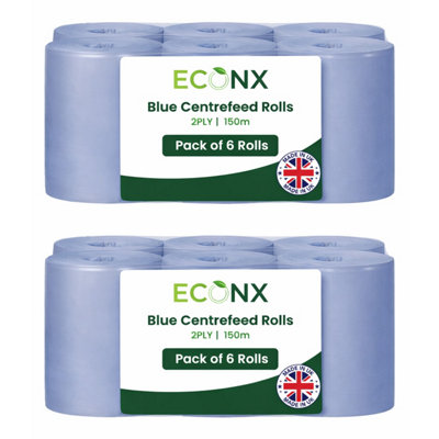 Econx 12 Blue Centrefeed Rolls 2-Ply Paper Towel 150M Length Hand Towels Tissue For Commercial Home Use from B&Q