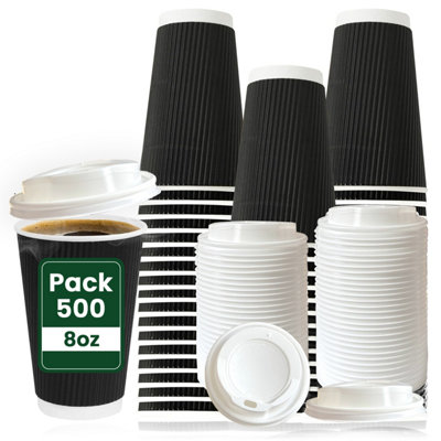 Econx 500 X 8Oz Black Takeaway Coffee Cups With White Lids Ripple Triple Wall Disposable Paper Coffee Cups from B&Q