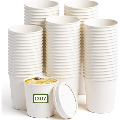 White Kraft Soup Cups Containers With Lids Disposable 12Oz Takeaway Paper Soup Bowls Ice Cream Containers X 50Pk from B&Q