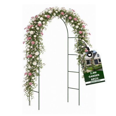 Mantraraj 2.4M Garden Arch Trellis Arched Metal Tubular Frame Climbing Plant Archway from B&Q