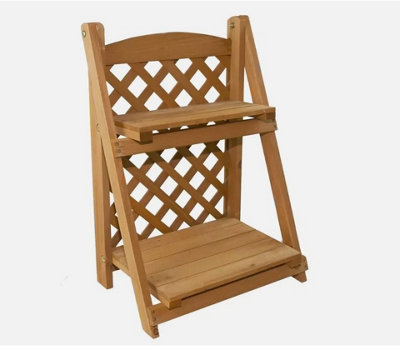  - Mantraraj 2 Tier Wooden Planter Rack Stand Shelves Flower Plant Display Garden Decoration