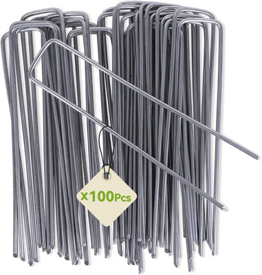  - Mantraraj Galvanised Steel U Shaped 100 Pcs Weed Mat Pins Garden Securing Pegs Heavy Duty Stakes