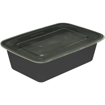 Econx 50Pk Reusable Takeaway Food Boxes 650Ml Black Base Containers With Lid Microwave Safe from B&Q