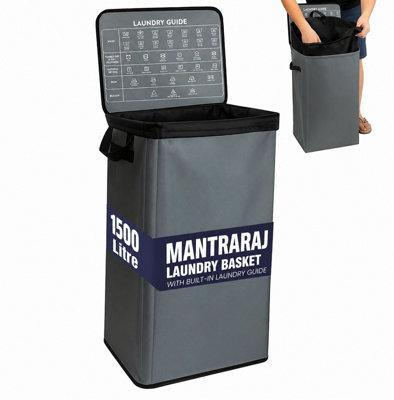 Mantraraj 100L Laundry Basket Washing Clothes Storage Bin 100L Folding Hamper Tidy Bag With Lid Grey from B&Q