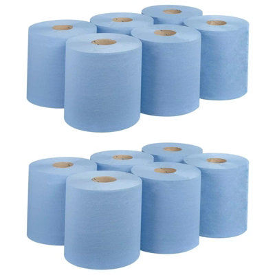  - Econx Centrefeed Blue Rolls 6 Pack 2 Ply Tissue Roll For Wiping Surfaces & Drying Hands 300 Sheets
