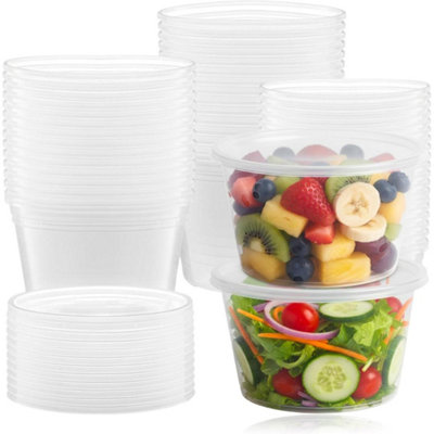 Econx 16Oz Round Plastic Food Container With Lid Microwave Freezer Safe Takeaway Meal Prep Containers X 100 from B&Q