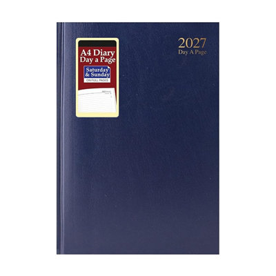  - Mantraraj 2027 Diary A4 Day A Page Hardback Case Bound Full Day Saturday And Sunday Diary Planner Blue