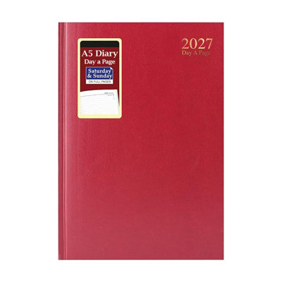 Mantraraj 2027 Diary A5 Day A Page Hardback Casebound Cover Desk Diary Organiser Planner Red