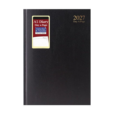 Mantraraj 2027 Diary A5 Day A Page Hardback Casebound Cover Desk Diary Organiser Planner Black