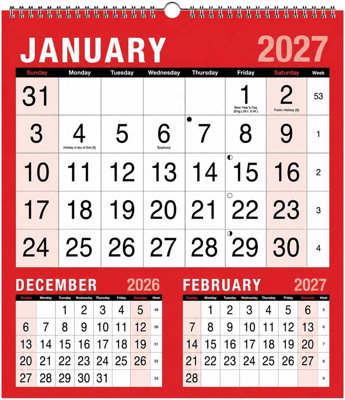 Mantraraj 2027 Calendar Spiral Bound Wall Calendar Large 3 Month To View Planner Organiser from B&Q