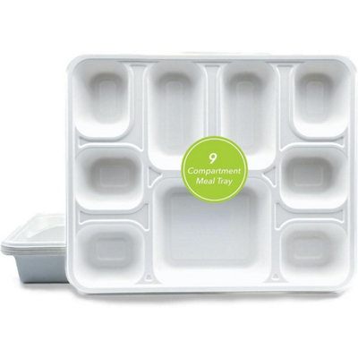  - Econx 9 Compartment Bagasse Plate Disposable Bagasse Plates For Party Restaurants Lunch Pack Of 150