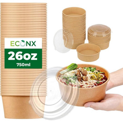  - Econx 26Oz 750Ml Kraft Salad Paper Bowls With Lids 300 Pcs Disposable Takeaway Bowls Soup Salad Food Container