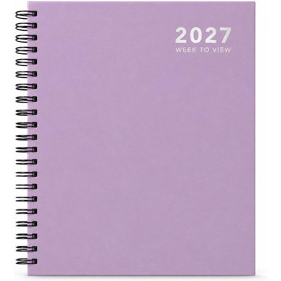  - 2027 Diary A5 Size Wiro Week To View Bright Diary Spiral Week To View Hardcover Diaries Planner Organizer (Purple)