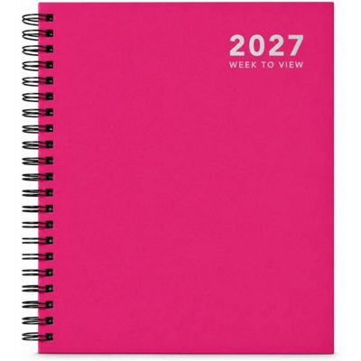  - 2027 Diary A5 Size Wiro Week To View Bright Diary Spiral Week To View Hardcover Diaries Planner Organizer (Pink)
