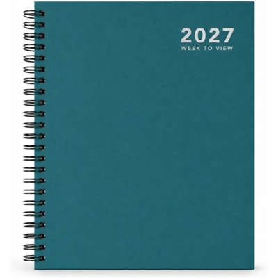  - 2027 Diary A5 Size Wiro Week To View Bright Diary Spiral Week To View Hardcover Diaries Planner Organizer (Teal Green)