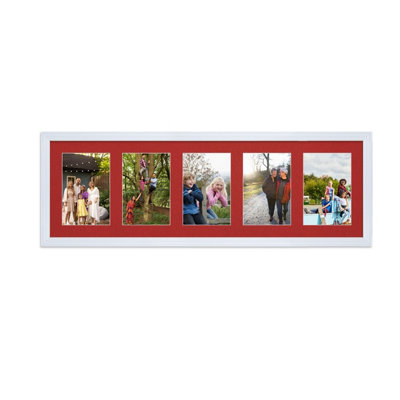 B&Q -  26X8 White Classic Multi Photo Frame With Crimson MountHolds 5 Apertures (5X) 6X4 Photos