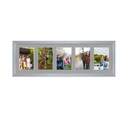 B&Q -  26X8 Silver Classic Multi Photo Frame With Silver MountHolds 5 Apertures (5X) 6X4 Photos