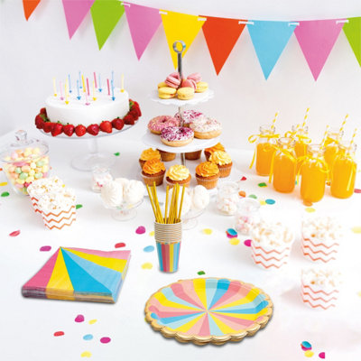 Cheetah 40 Piece Party Tableware Set Rainbow from B&Q