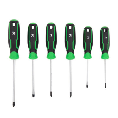 Rikä Rika 6Pc Screwdriver Set Chrome Plated Black Tip W/ Magnet Soft Grip Handle Cr-V from B&Q