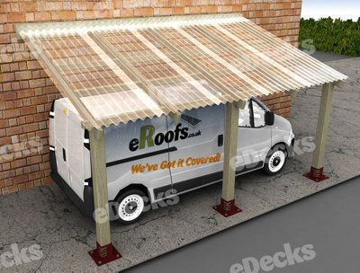 Edecks Wall Mounted Wooden Carport Kit Clear Profile Pvc Roof (2.4M X 3.0M) With Bolt Down Anchors (2.1M) from B&Q