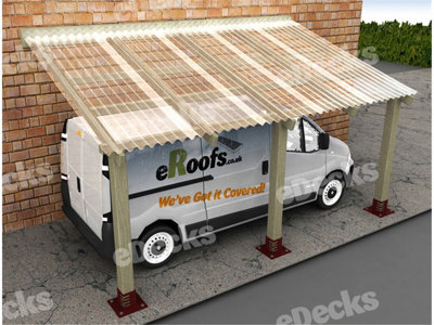 Edecks Wall Mounted Wooden Carport Kit Clear Polycarbonate Roof (2.5M X 4.22M) With Bolt Down Anchors (2.1M) from B&Q