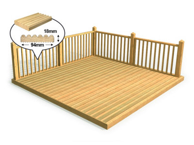 Edecks Discount Decking Kit Pressure Treated Timber (2.4M X 6M)With Square Handrails from B&Q