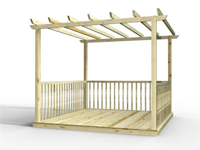 Edecks Discount Decking Kit Pressure Treated Timber With Pergola (2.4M X 2.4M)Turned Handrails from B&Q