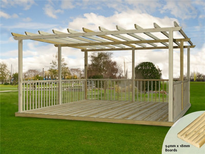 Edecks Discount Decking Kit Pressure Treated Timber With Pergola (4.8M X 4.8M)Colonial Handrails from B&Q
