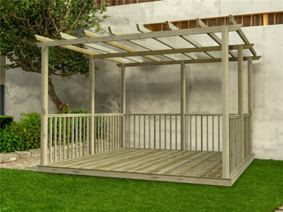 Edecks Standard Decking Kit Pressure Treated Timber With Pergola (3.6M X 3.6M)Rope Handrails from B&Q