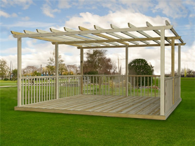Edecks Standard Decking Kit Pressure Treated Timber With Pergola (4.8M X 4.8M)Square Handrails from B&Q
