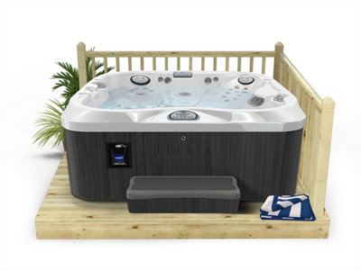 Edecks Standard Redwood 120mm Hot Tub Outdoor Garden Decking Kit 2.4M X 2.4M Pressure Treated Timber With Square Handrails from B&Q