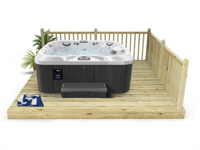 Edecks Standard Redwood 120mm Hot Tub Outdoor Garden Decking Kit 3.6M X 3.6M Pressure Treated Timber With Colonial Handrails from B&Q