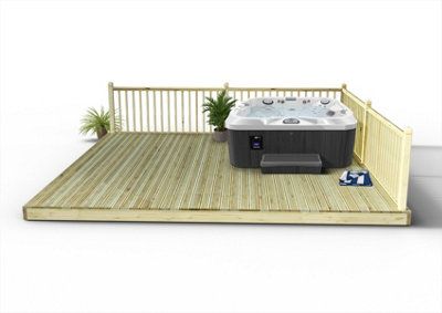 Edecks Standard Redwood 120mm Hot Tub Outdoor Garden Decking Kit 4.8M X 4.8M Pressure Treated Timber With Square Handrails from B&Q