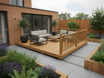 Edecks Balau Hardwood Decking Kit145mm Deck Boards With Joists & Fixings2.1M X 2.1M With Handrails from B&Q