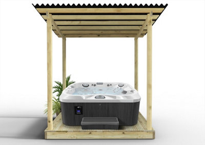 Edecks Standard Redwood Bitumen Roof Hot Tub Outdoor Garden Decking Kit 2.4M X 2.4M Pressure Treated Timber With No Handrails from B&Q